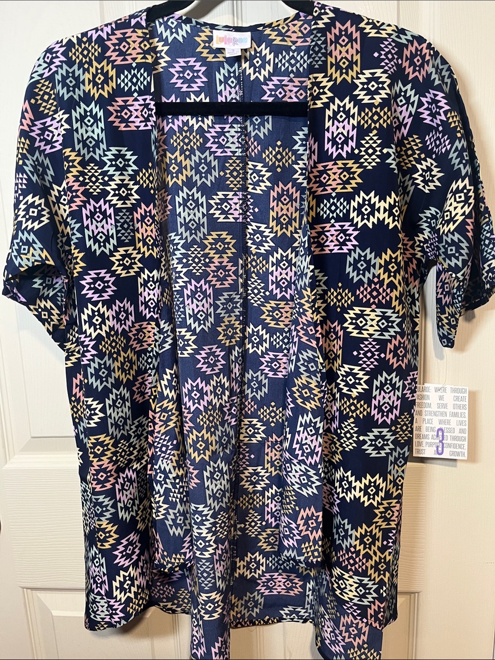 LuLaRoe Girls' Navy Aztec open Cover up- Pink, Yellow, Cream